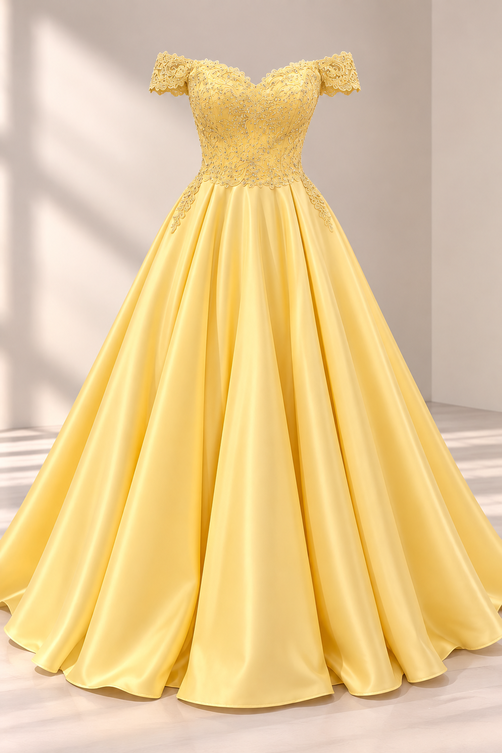 Vestido de Gala Amarillo Princesa con Pedrería
