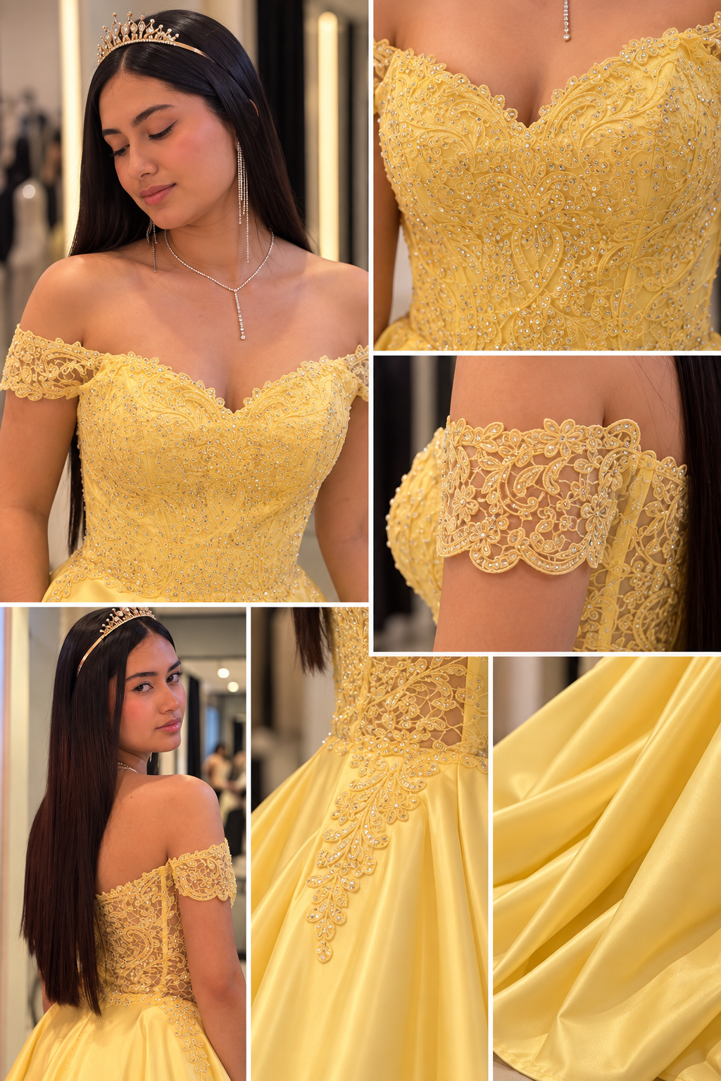 Vestido de Gala Amarillo Princesa con Pedrería