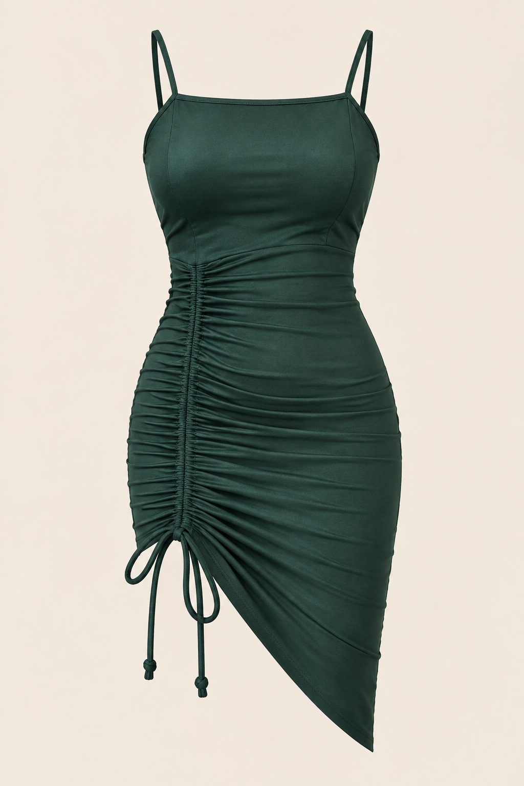 Vestido verde oscuro Asimétrico con Fruncido Ajustable