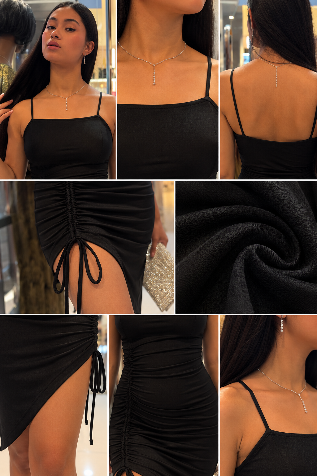 Vestido Negro Asimétrico con Fruncido Ajustable