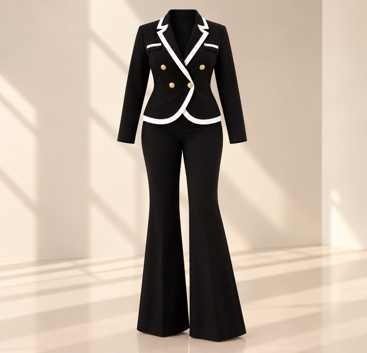 Conjunto Verona Negro – Blazer Contrastado y Pantalón Flare