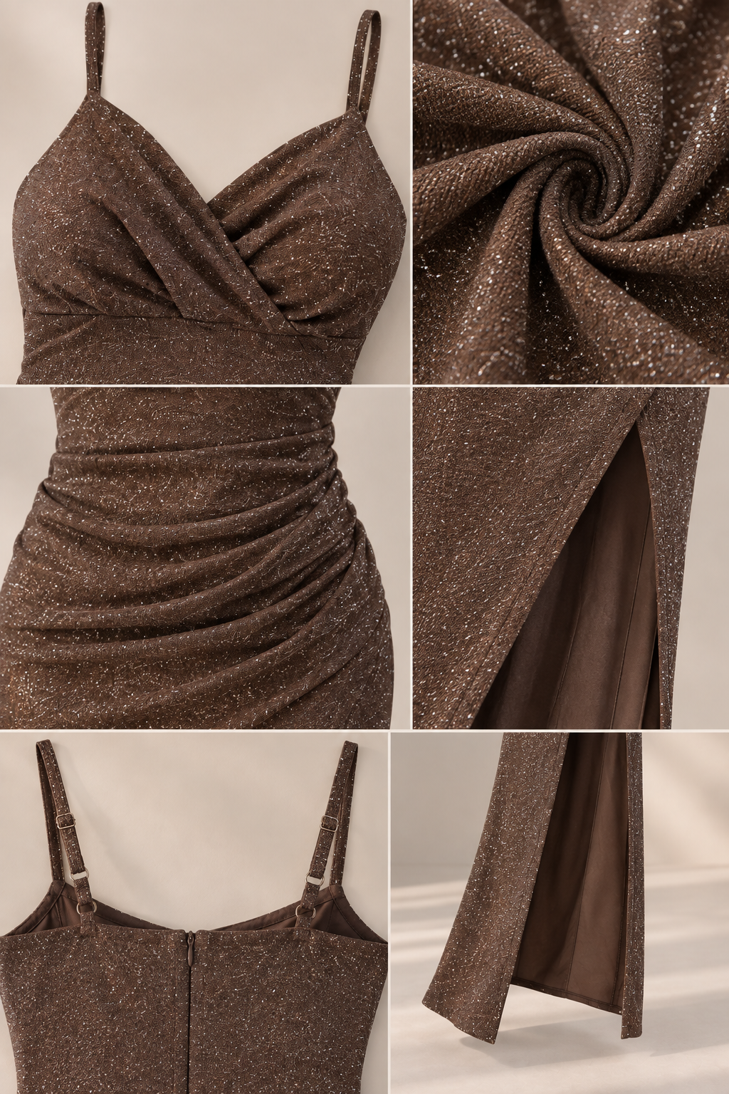 Vestido Largo Lurex Bronce con Abertura