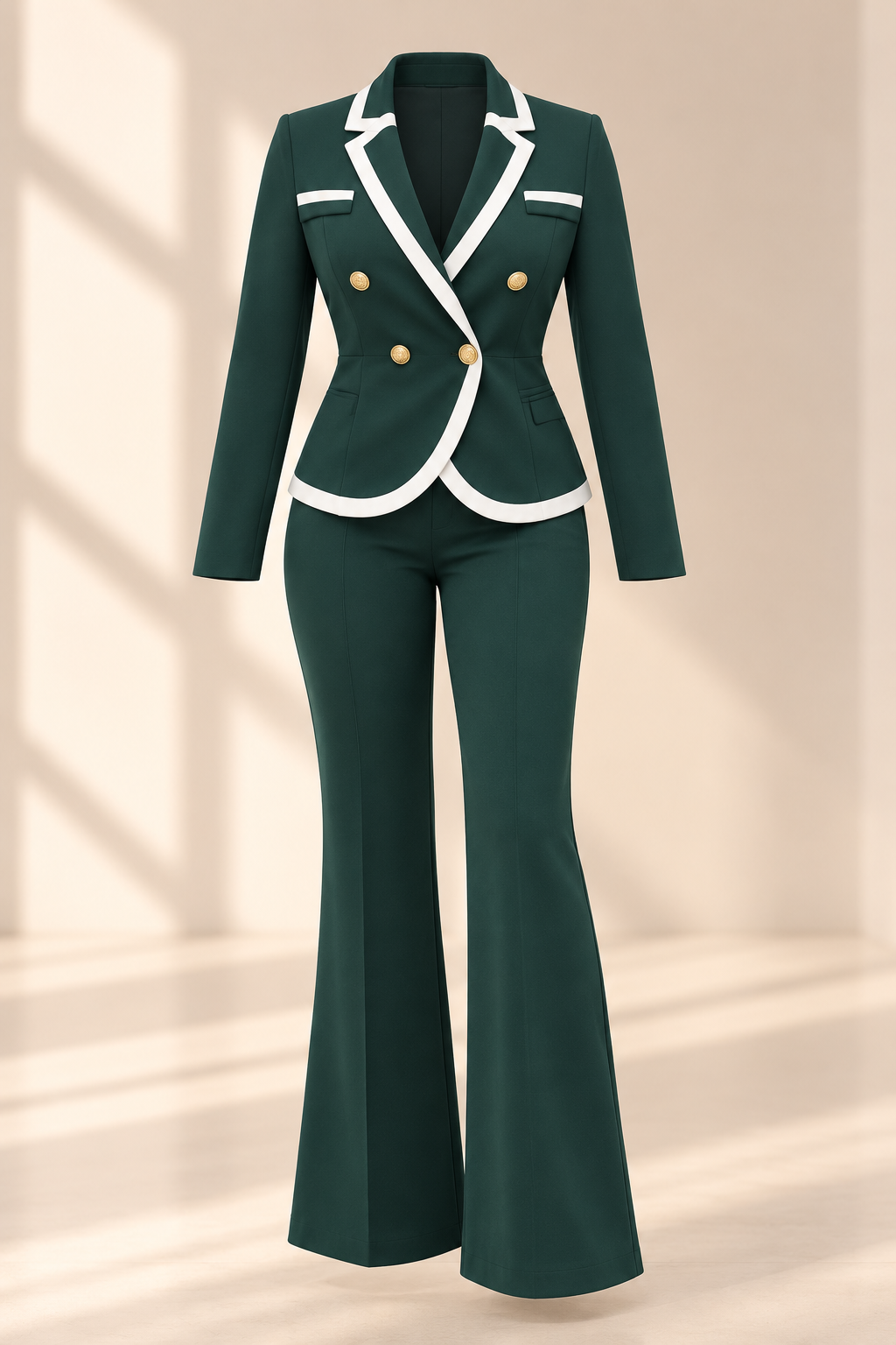 Conjunto Verona Verde – Blazer Contrastado y Pantalón Flare