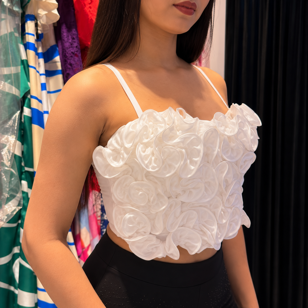 Top Floral 3D Rosé Elegance Blanco