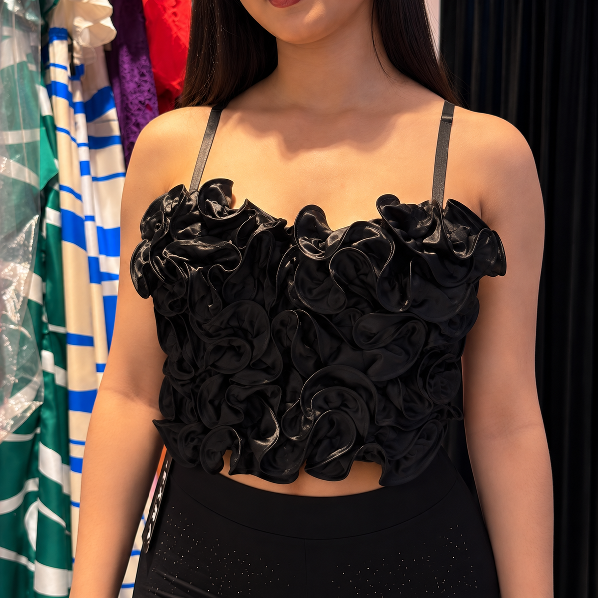 Top Floral 3D Rosé Elegance Negro