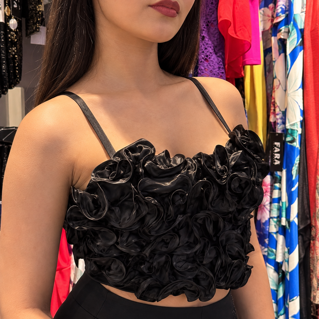 Top Floral 3D Rosé Elegance Negro