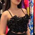 Top Floral 3D Rosé Elegance Negro