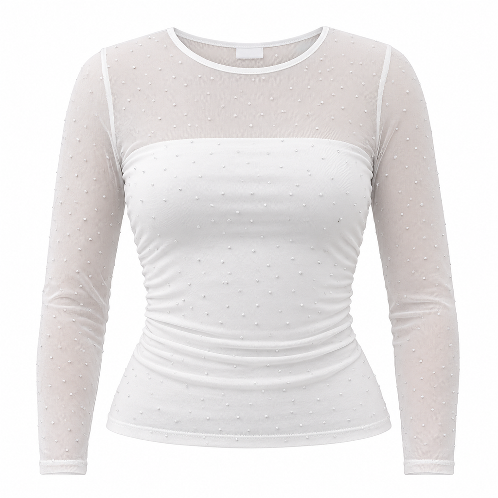 Blusa Mesh Crystal Éclat – Blanco